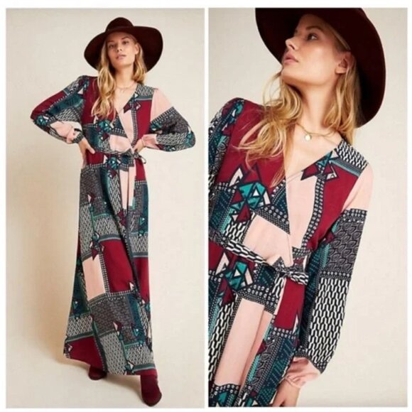 NWT Anthropologie Porridge Virginia Wrap Patchwork Print Maxi in Women's Large - Picture 5 of 14